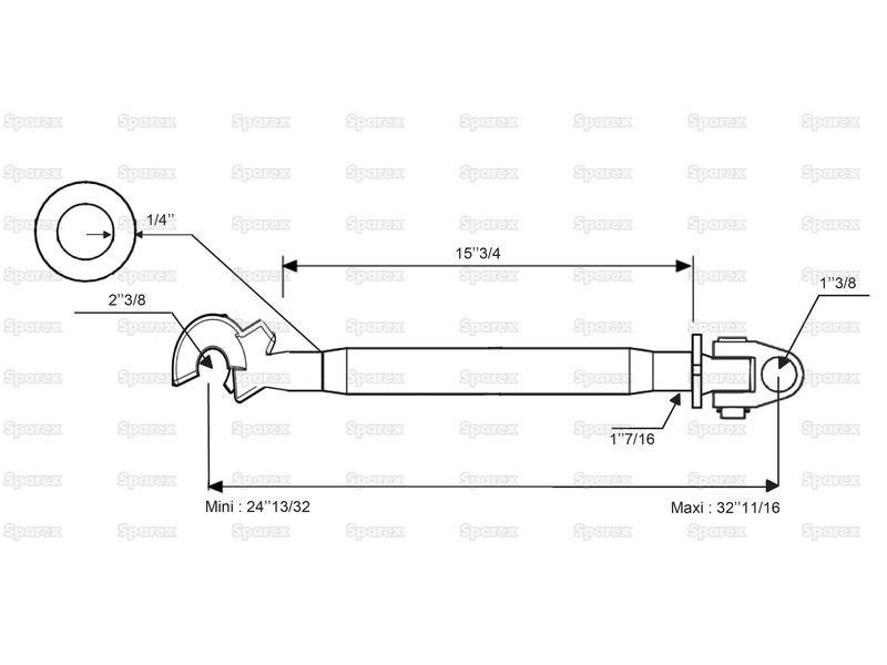 Top Link Heavy Duty (Spring Lock) (Cat.35mm/3) Knuckle and Q.R. Hook, Min. Length: 677mm.