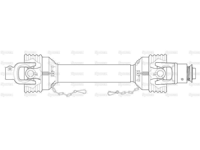 PTO Shaft - (Lz) Length: 1210mm, 1 3/8'' x 6 Spline Q.R. to 1 3/8'' x 6 Spline Overunning Clutch (Clockwise)