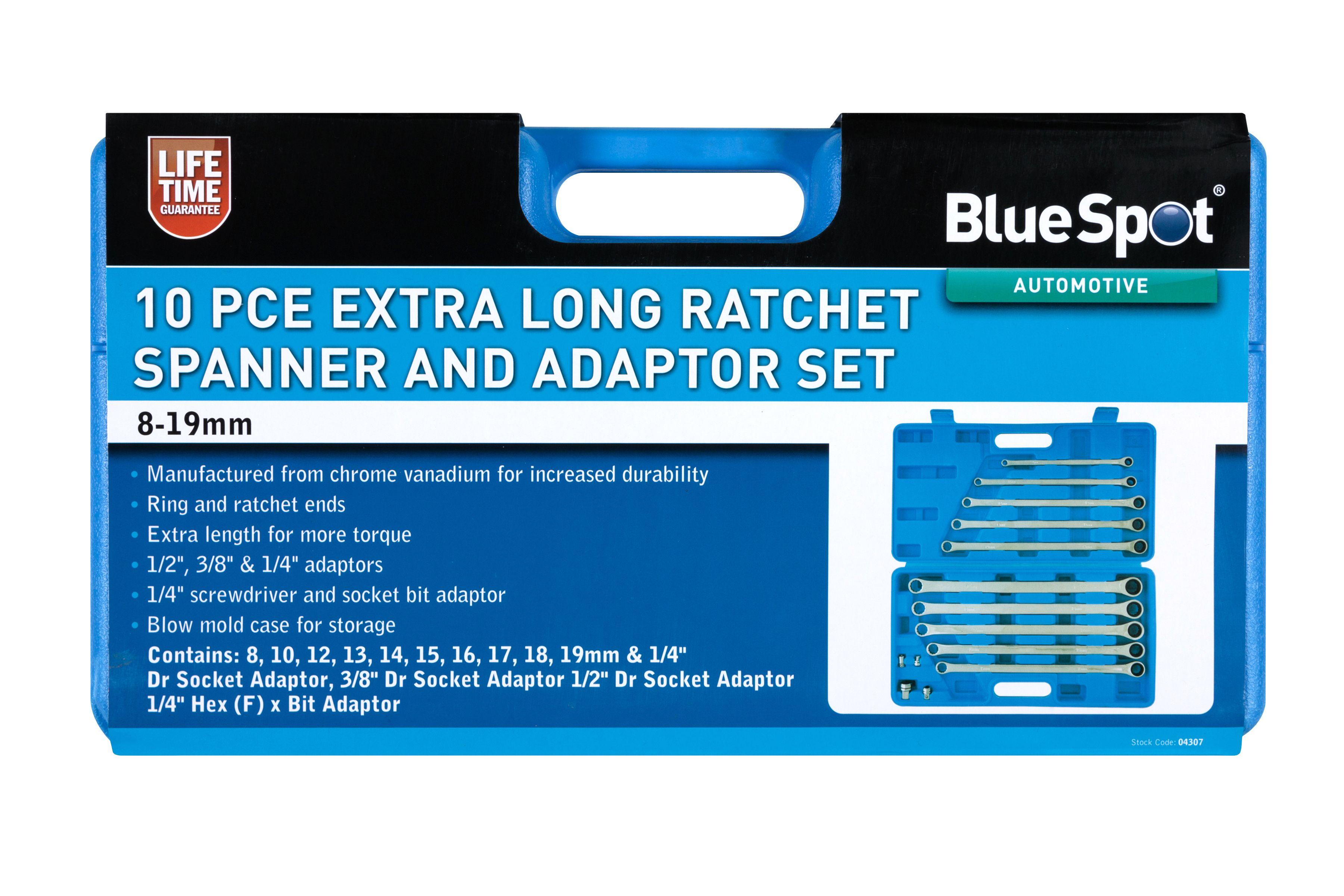 Blue Spot Tools 10 PCE Extra Long Double Ring Ratchet Spanner Set