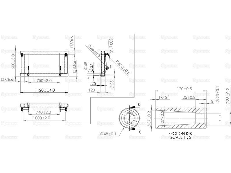 Bale Frame - 2 x M22 x 1100mm Conus 1 Tines (Sparex Brand)