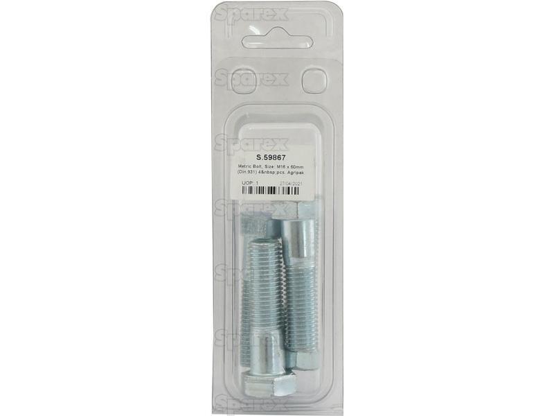 Metric Bolt, Size: M16 x 60mm (Din 931) 4 pcs. Agripak