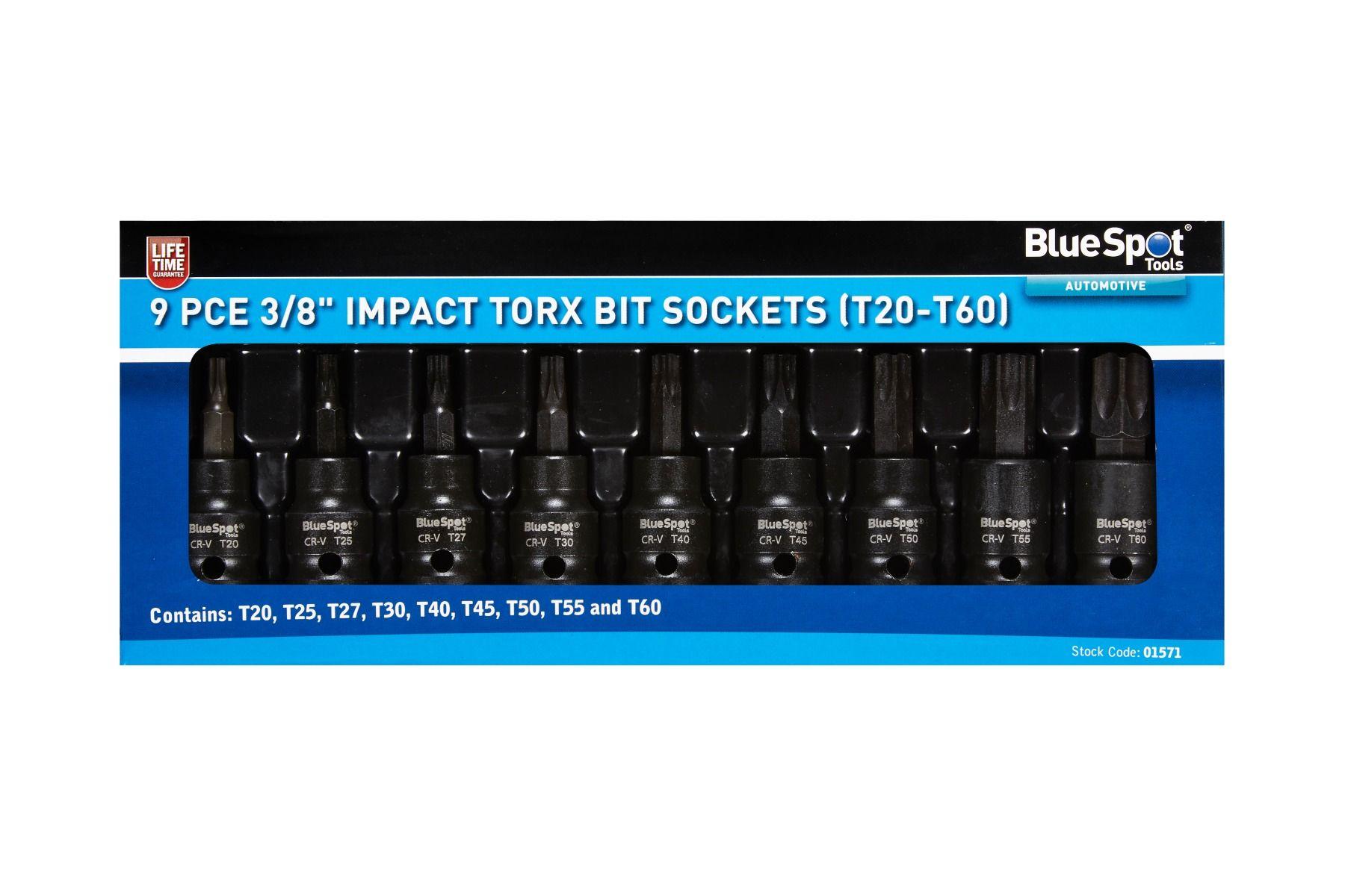 Blue Spot Tools 9 PCE 3/8" Impact Torx Bit Sockets (T20-T60)