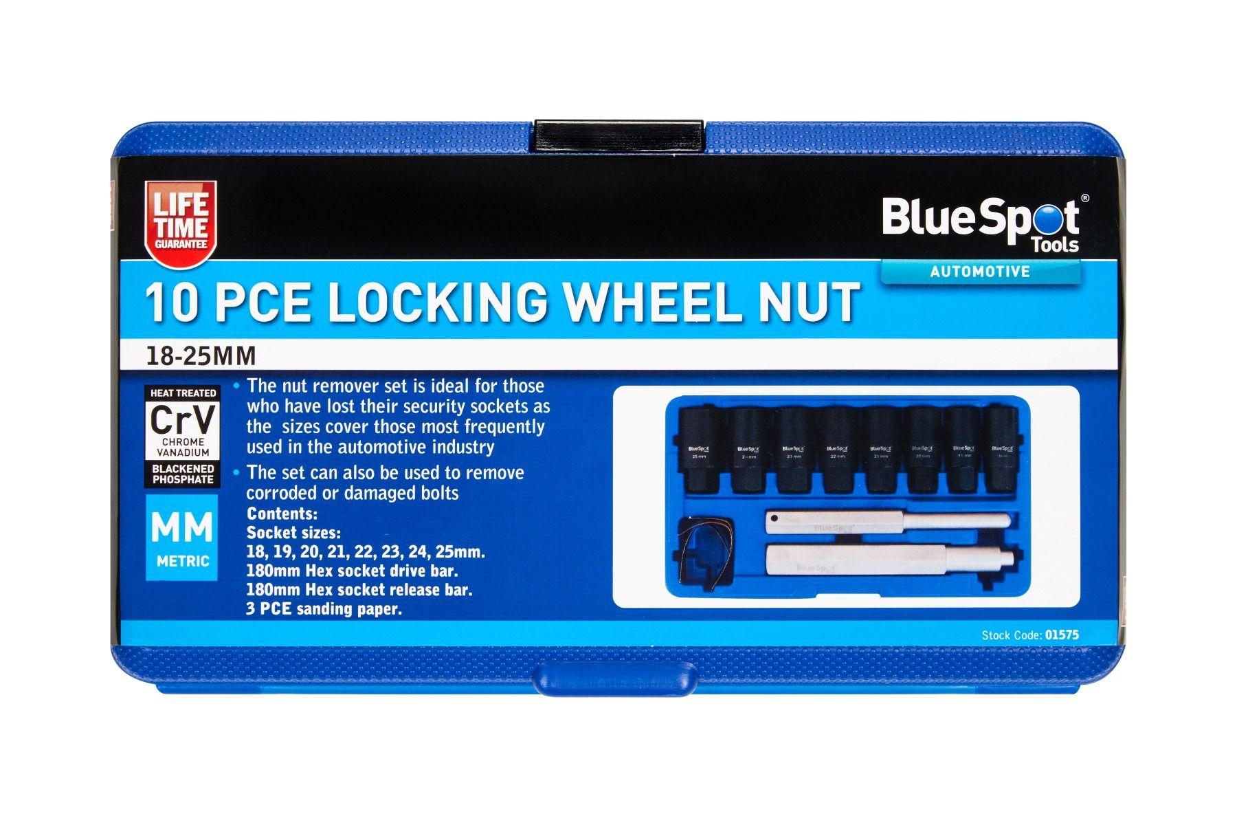 Blue Spot Tools 10 PCE Locking Wheel Nut (18-25mm)