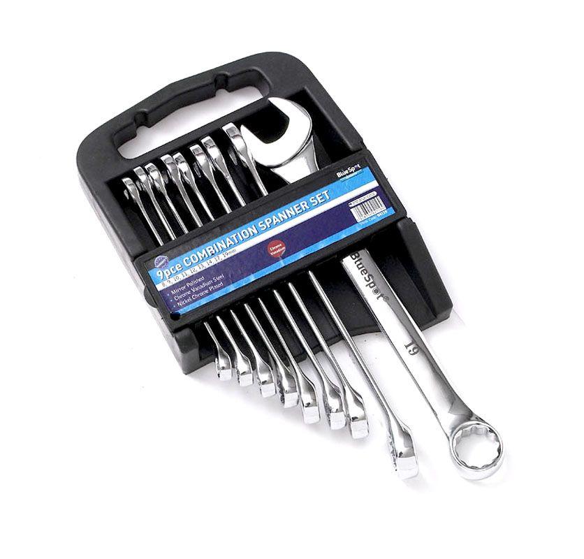 Blue Spot Tools 9 PCE Chrome Vanadium Metric Combination Spanner Set (8-19mm)