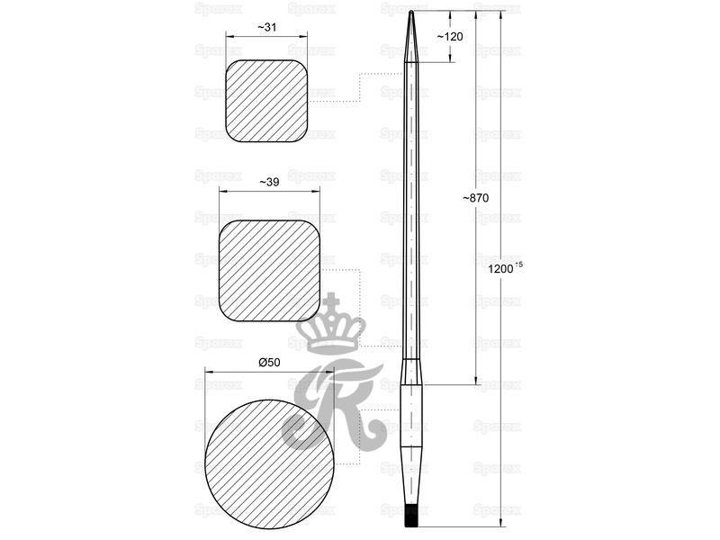 Loader Tine - Straight 1,200mm, (Star)