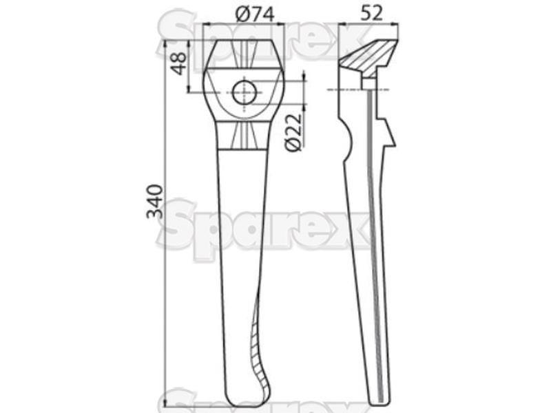Power Harrow Tine 340mm. RHReplacement for Lely for Lely VARIOUS