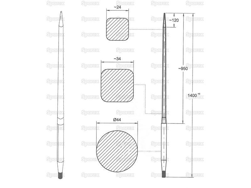 Loader Tine - Straight 1,400mm, (Square)