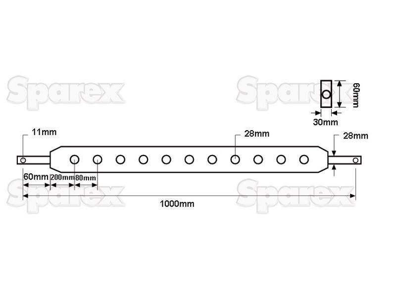 Linkage Drawbar (Cat. 2) No. holes: 7, 1000mm