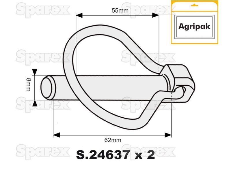 Pear Linch Pin, Pin Ø8mm x 62mm (2 pcs. Agripak)