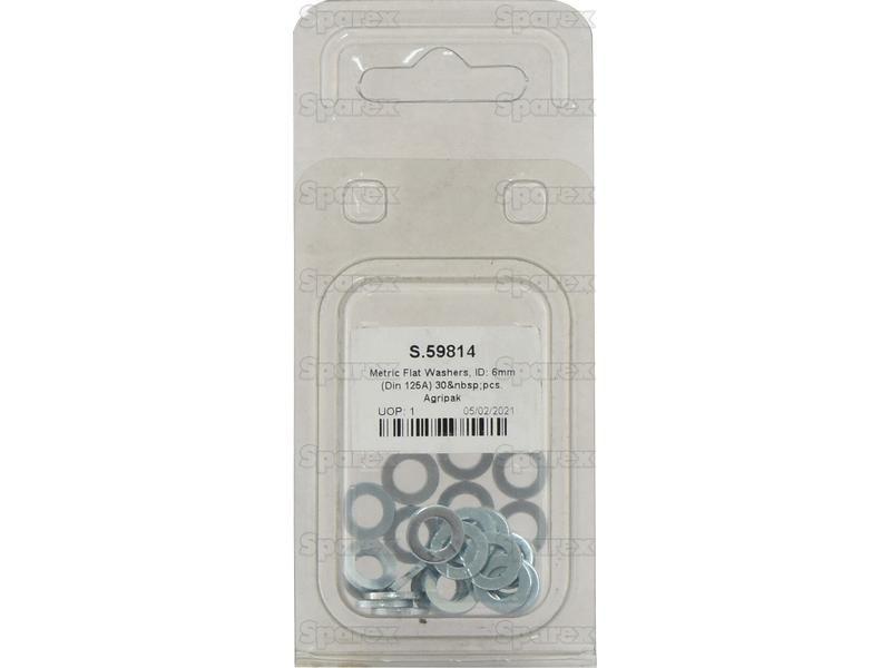 Metric Flat Washers, ID: 6mm (Din 125A) 30 pcs. Agripak