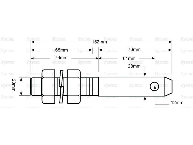 Lower link implement pin 28x152mm, Thread size 11/8x76mm Cat. 2