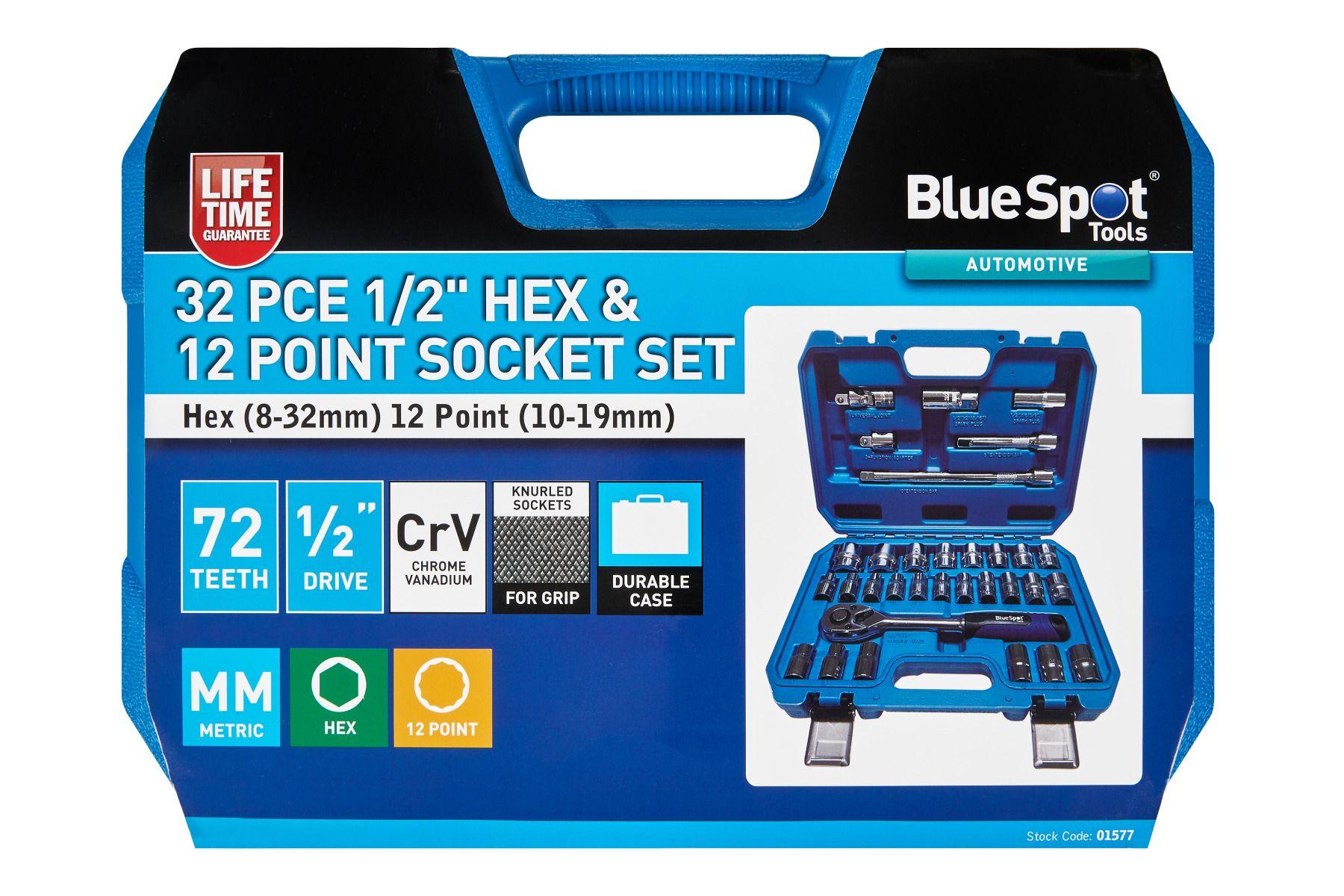 Blue Spot Tools 32 PCE 1/2" Hex & 12 Point Socket Set (8-32mm) (10-19mm)