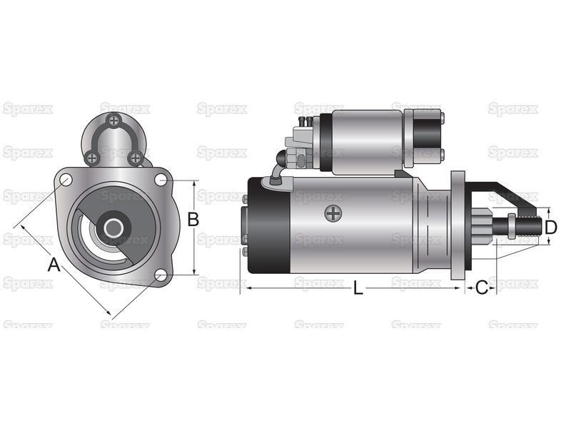 Starter Motor - 12V, 3Kw (Sparex) for Fiat 100-90 (90 Series)