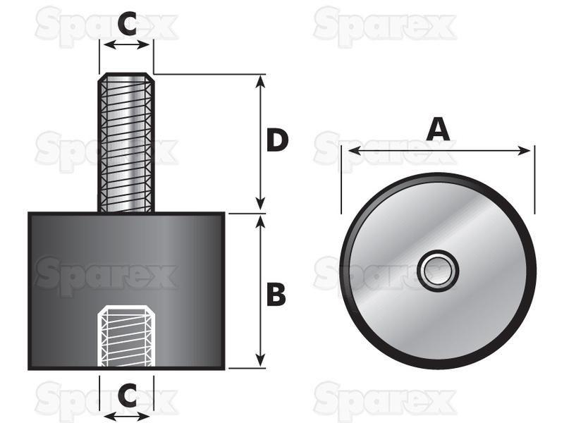 Anti Vibration Mount - Bolt to Taper, Ø40mm.