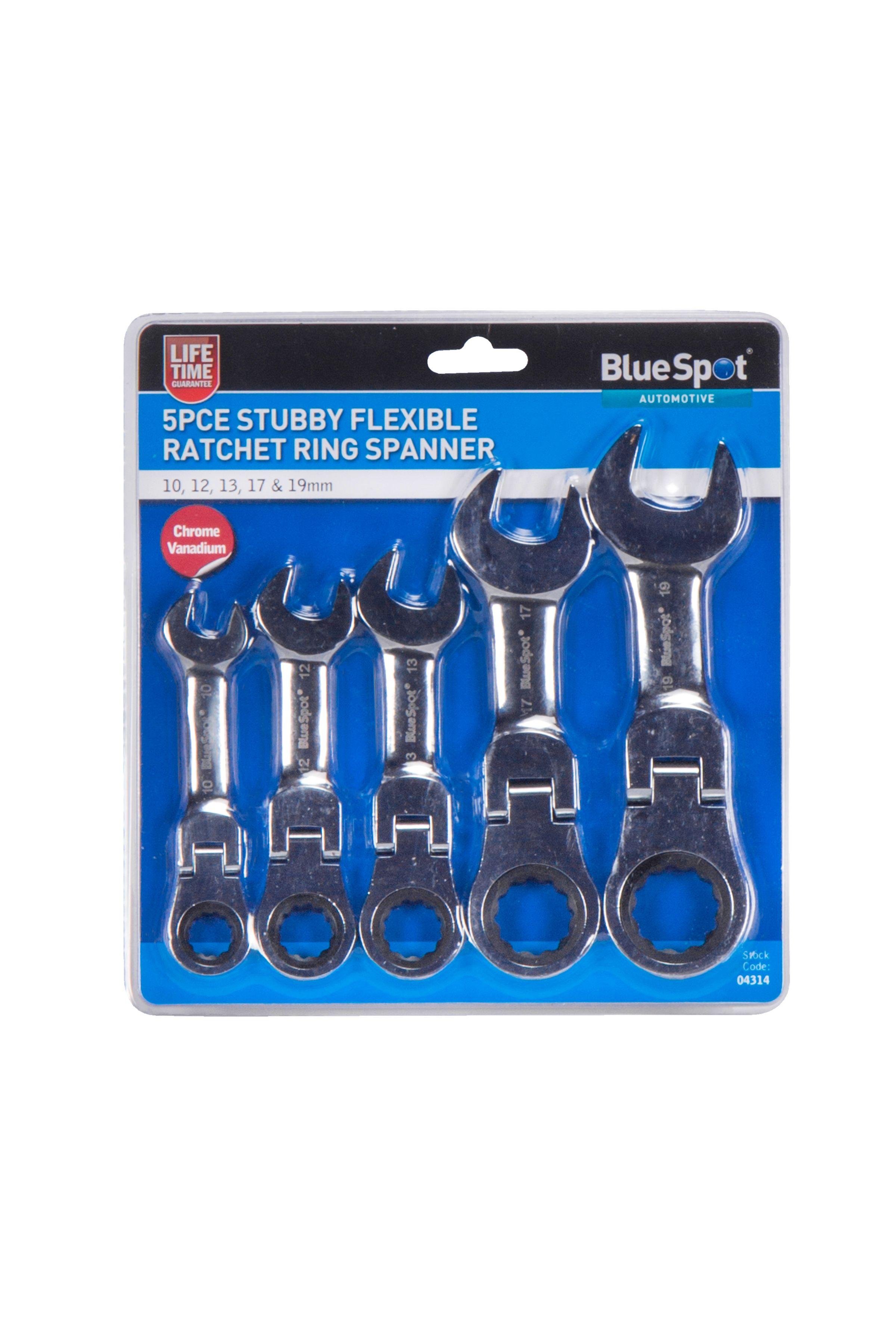 Blue Spot Tools 5 PCE Flexible Stubby Ratchet Spanner Set (10-19mm)