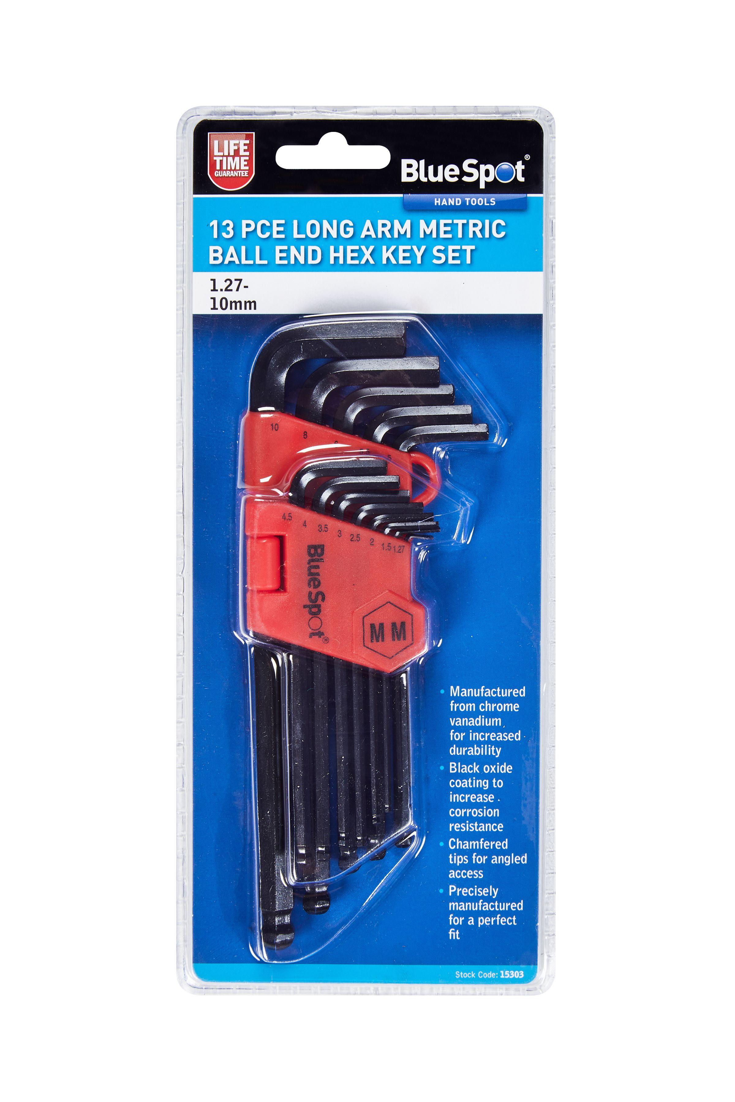 Blue Spot Tools 13 PCE Long Arm Metric Ball End Hex Key Set (1.27-10mm)