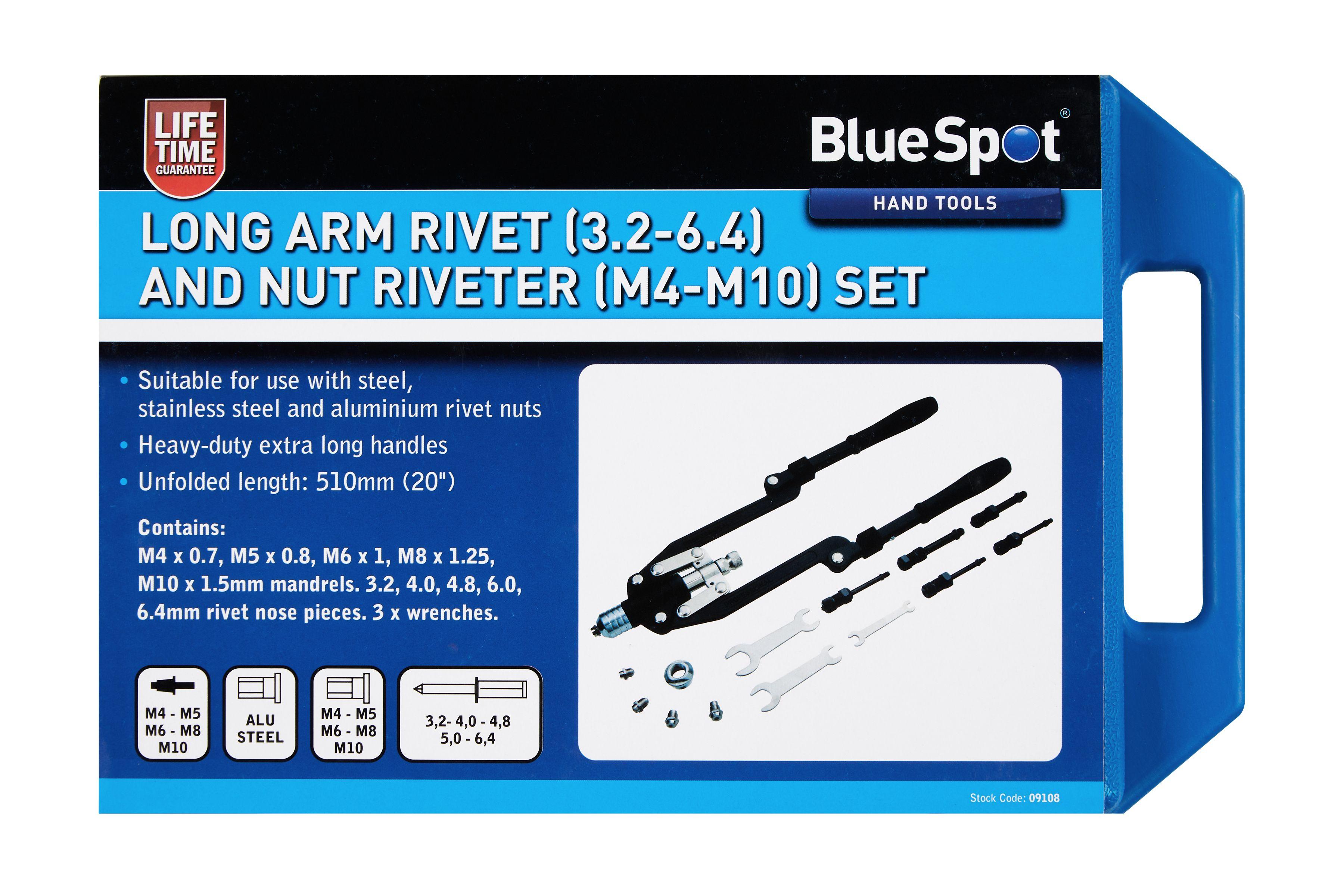 Blue Spot Tools Long Arm Rivet (3.2-6.4) and Nut Riveter (M4-M10) Set