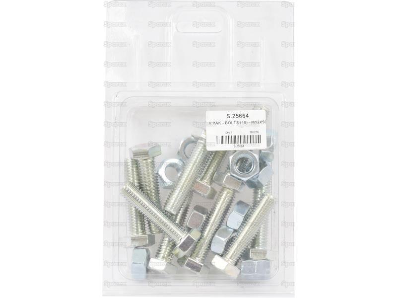 Metric Bolt, Size: M12 x 50mm (Din 931, 934) 10 pcs. Agripak