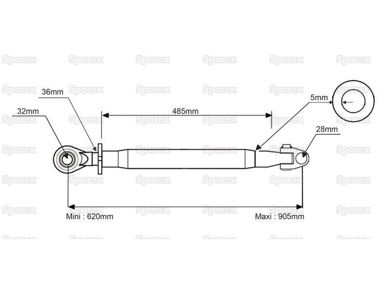 Top Link Superlink (Cat.28mm/3) Knuckle and Ball, Min. Length: 620mm. for Ford New Holland