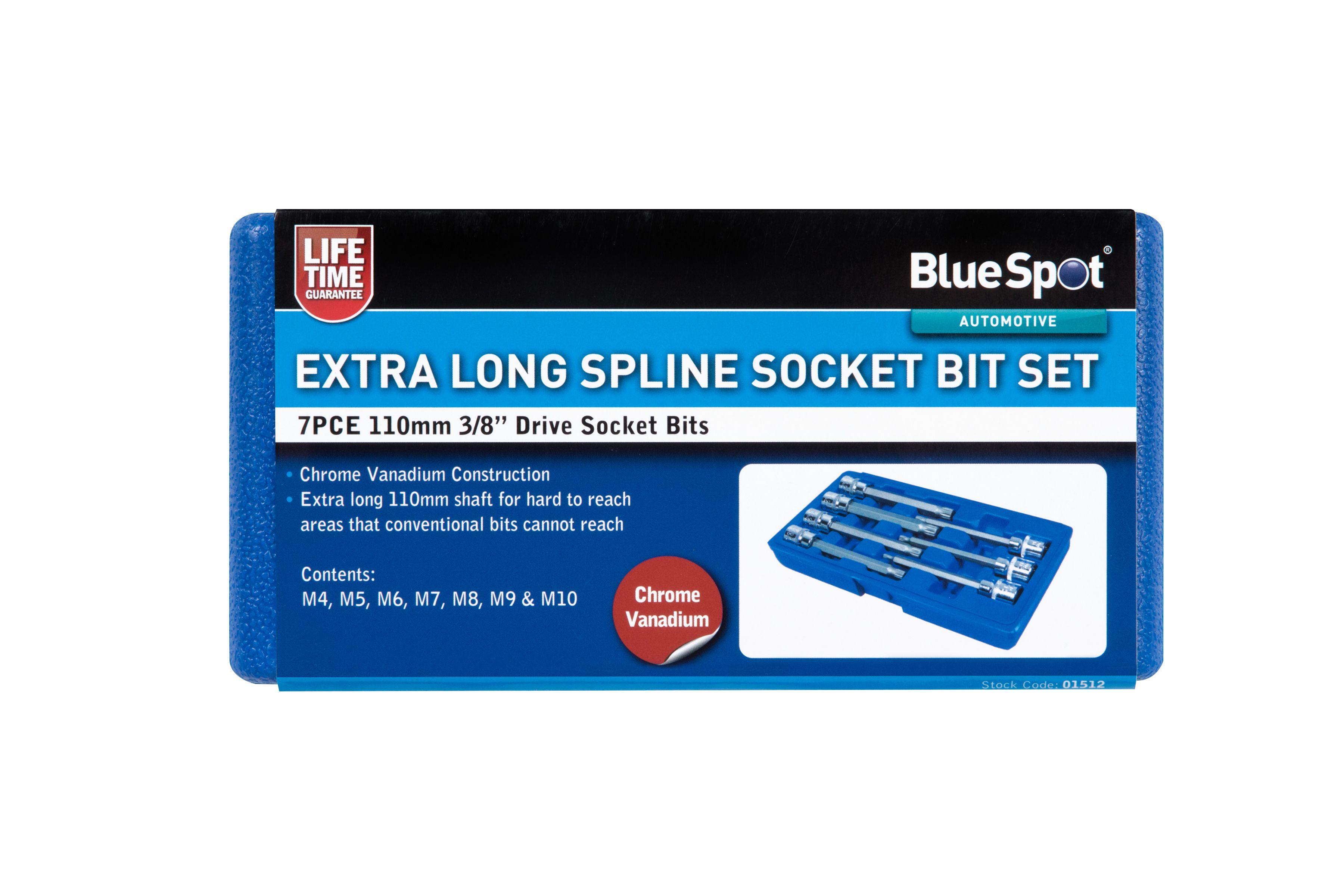 Blue Spot Tools 7 PCE 3/8" Drive Extra Long Spline Socket Bit Set (M4 -M10)