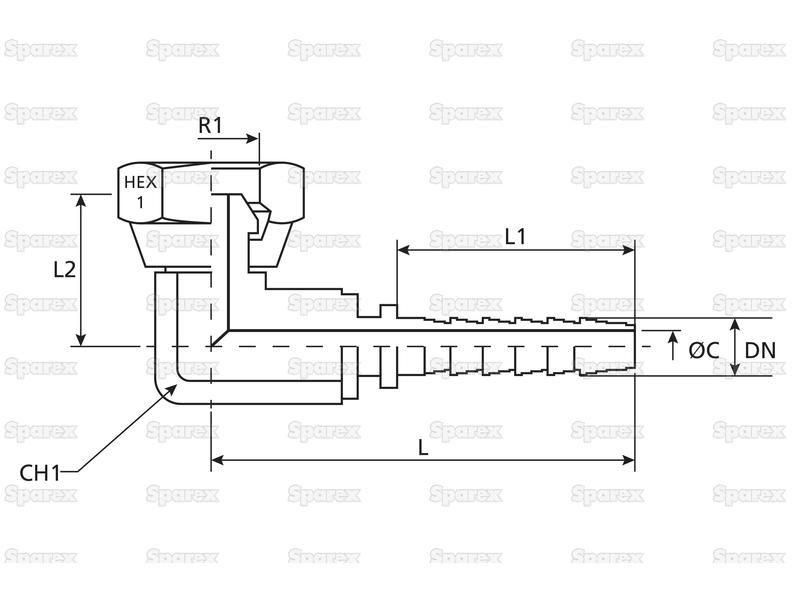 Dicsa BSP 60° Hose Insert 1/2'' x 1/2'' Female Thread 90° Compact Swivel