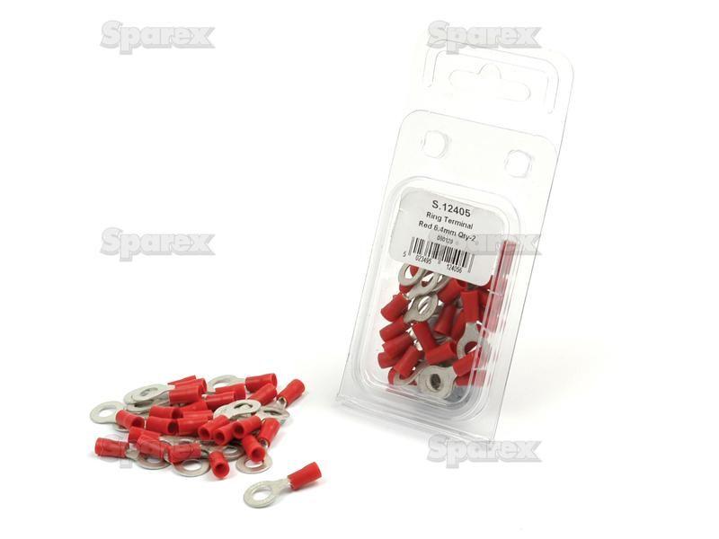 Pre Insulated Ring Terminal, Standard Crimp, 6.4mm, Red (0.5 - 1.5mm) (Agripak 25 pcs.)