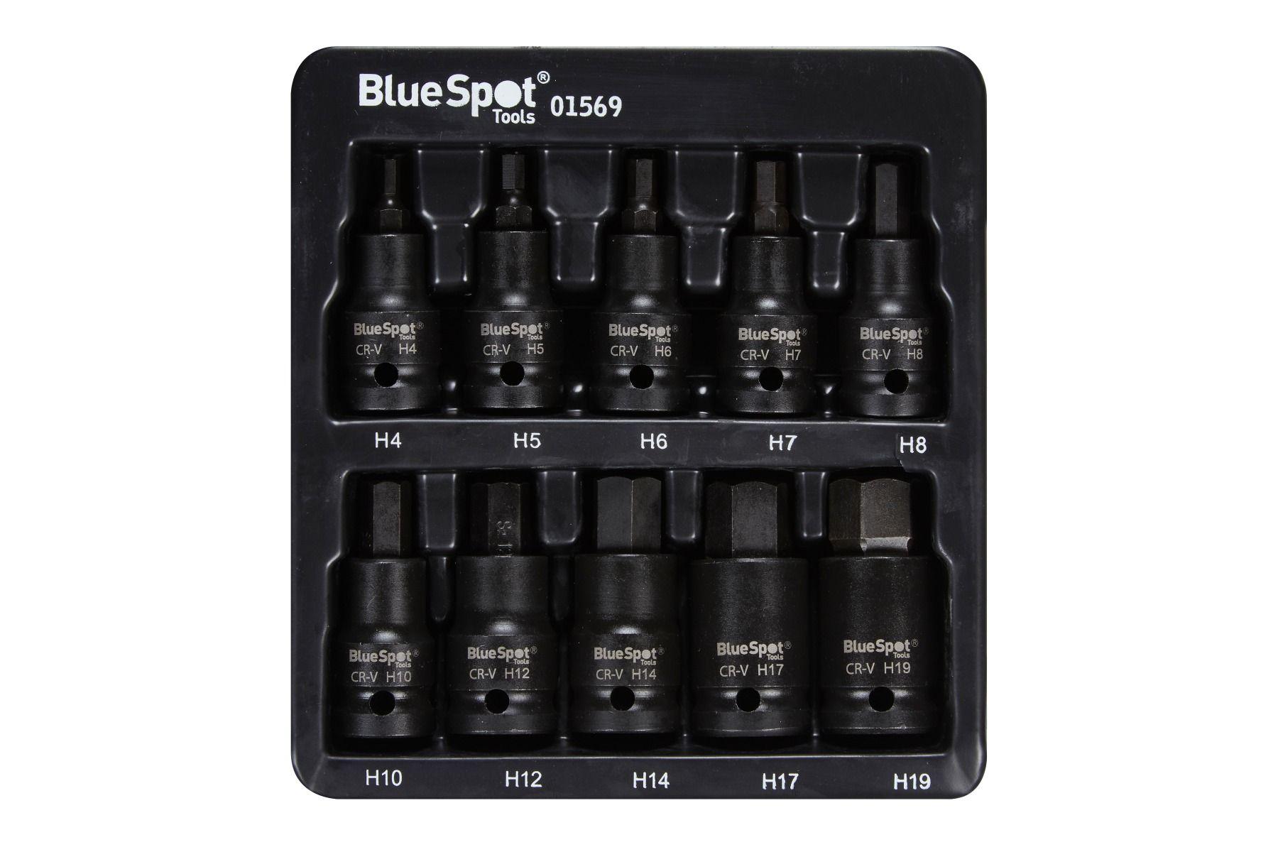 Blue Spot Tools 10 PCE 1/2" Impact Hex Bit Sockets (H4-H19)