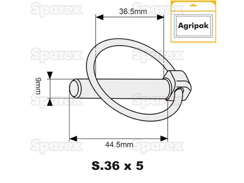 Round Linch Pin, Pin Ø9mm x 44.5mm (5 pcs. Agripak)