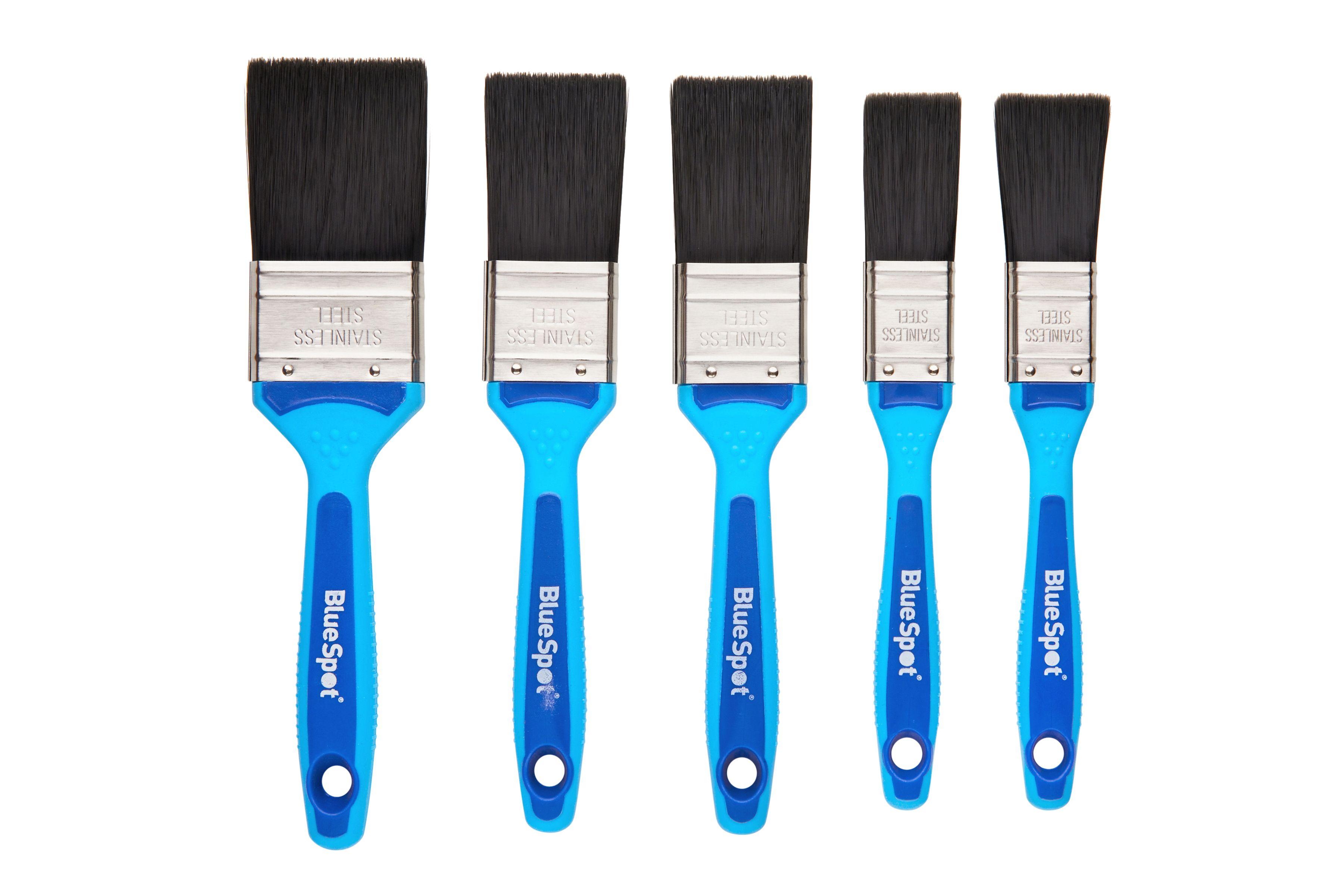 Blue Spot Tools 5 PCE Synthetic Paint Brush Set with Soft Grip Handle (2 PCE 1", 2 PCE 1 1/2", 1 PCE 2")