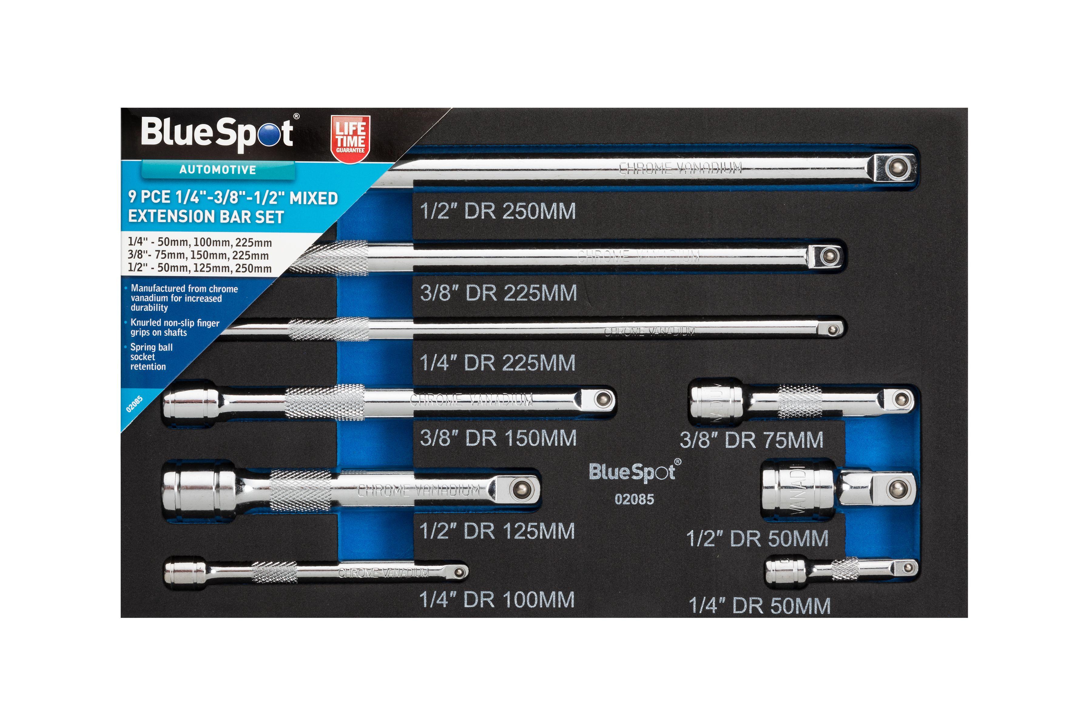 Blue Spot Tools 9 PCE 1/4"-3/8"-1/2" Mixed Extension Bar Set