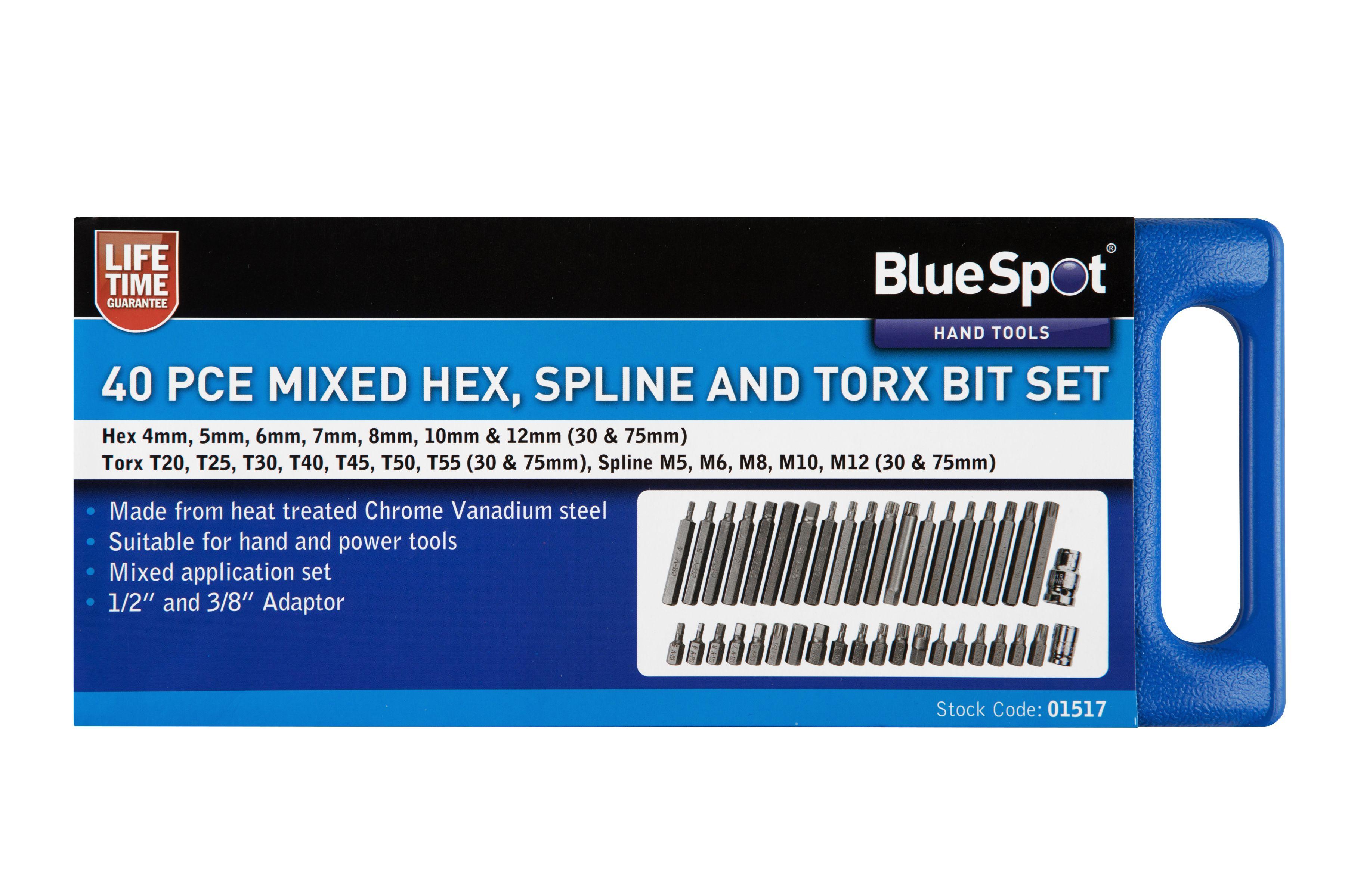 Blue Spot Tools 40 PCE 1/2" & 3/8" Mixed Hex, Spline and Torx Bit Set