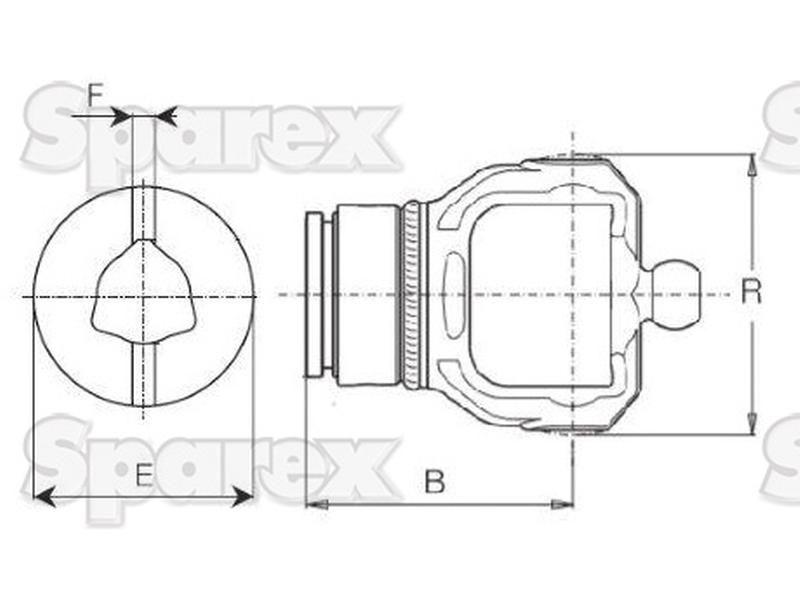 PTO Wide Angle Tube Yoke (U/J Size: 22 x 86mm) Profile: Triangle, Size: 36.6 x 4.3mm, Ref: 24510. Bondioli & Pavesi (2150E6887)