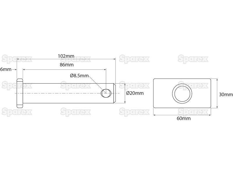 Lower link pin 20x86mm Cat. for John Deere