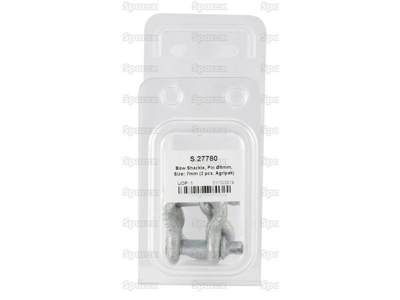 Bow Shackle, Pin Ø8mm, Size: 7mm (2 pcs. Agripak)