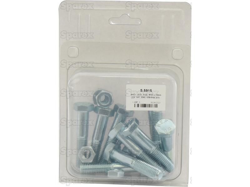Metric Bolt, Size: M10 x 70mm (Din 931, 934) 10 pcs. Agripak