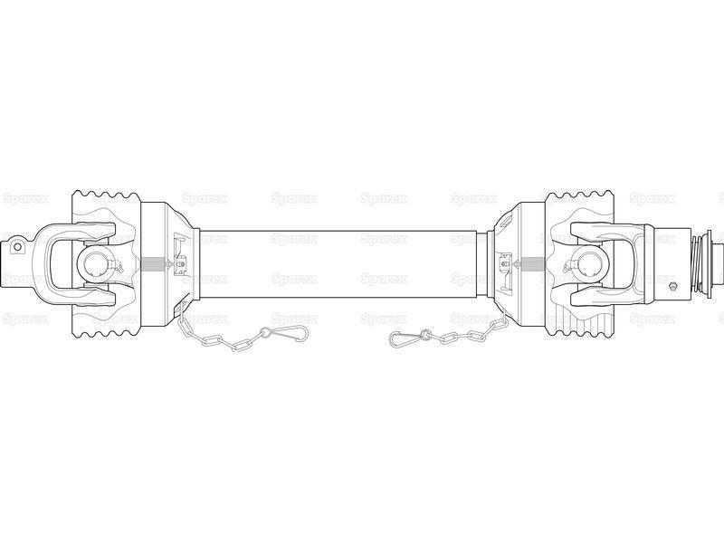 PTO Shaft - (Lz) Length: 880mm, 1 3/8'' x 6 Spline Q.R. to 1 3/8'' x 6 Spline Overunning Clutch