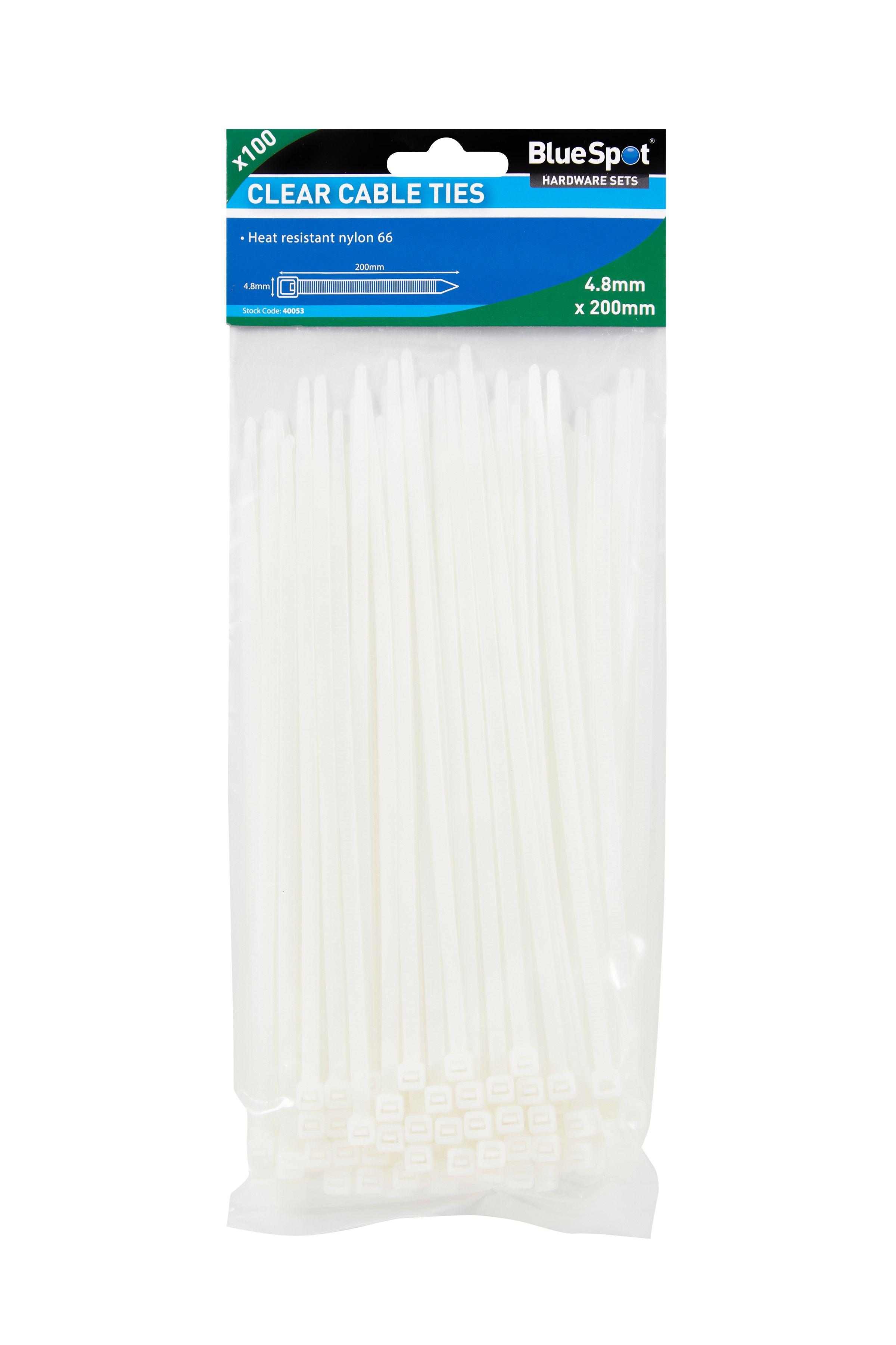 Blue Spot Tools 100 PCE 4.8mm X 200mm White Cable Ties