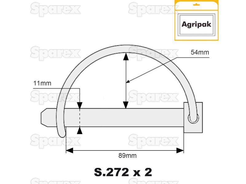 Shaft Locking Pin, Pin Ø11mm x 89mm (2 pcs. Agripak)