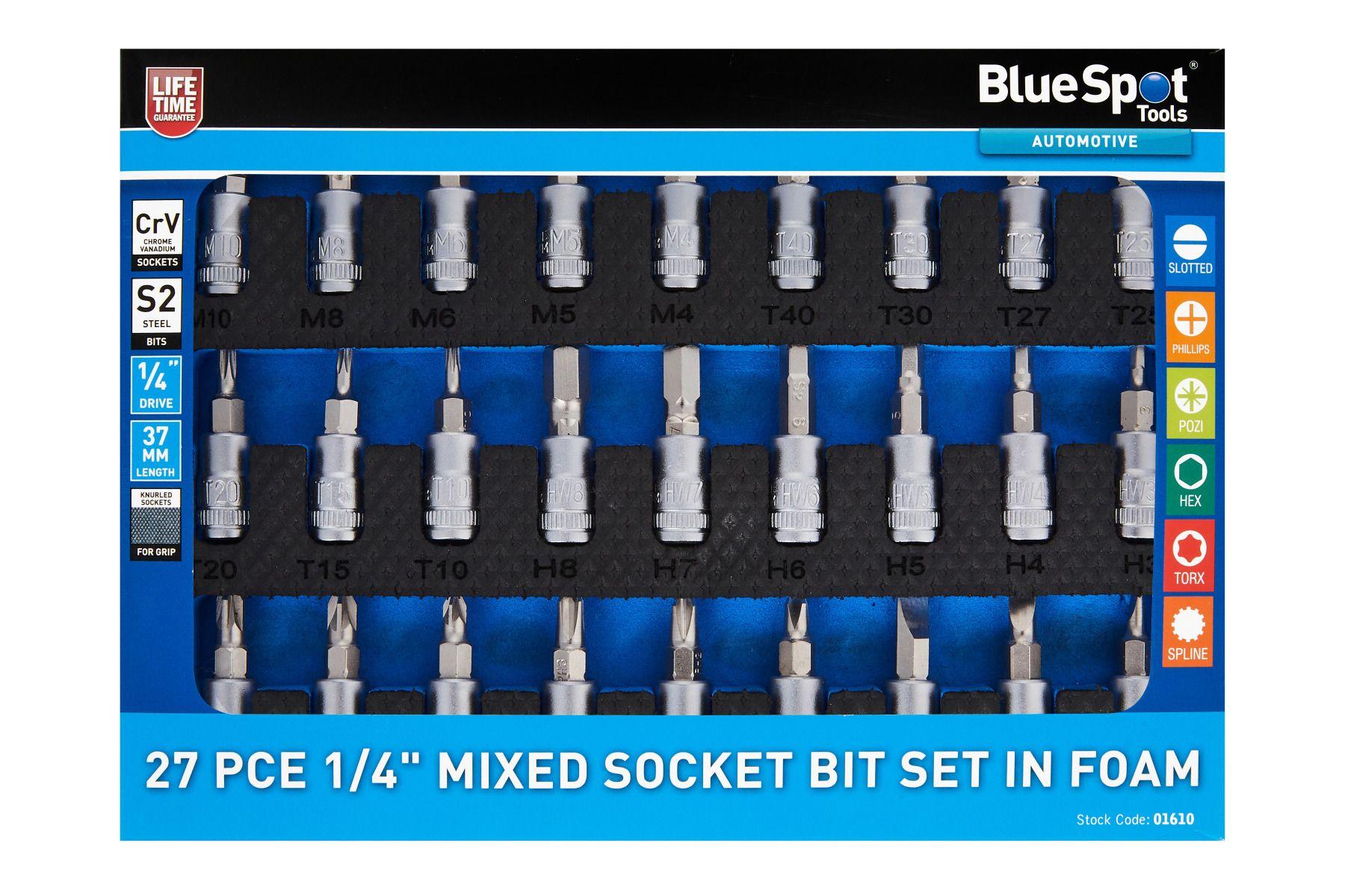 Blue Spot Tools 27 PCE 1/4" Mixed Socket Bit Set In Foam