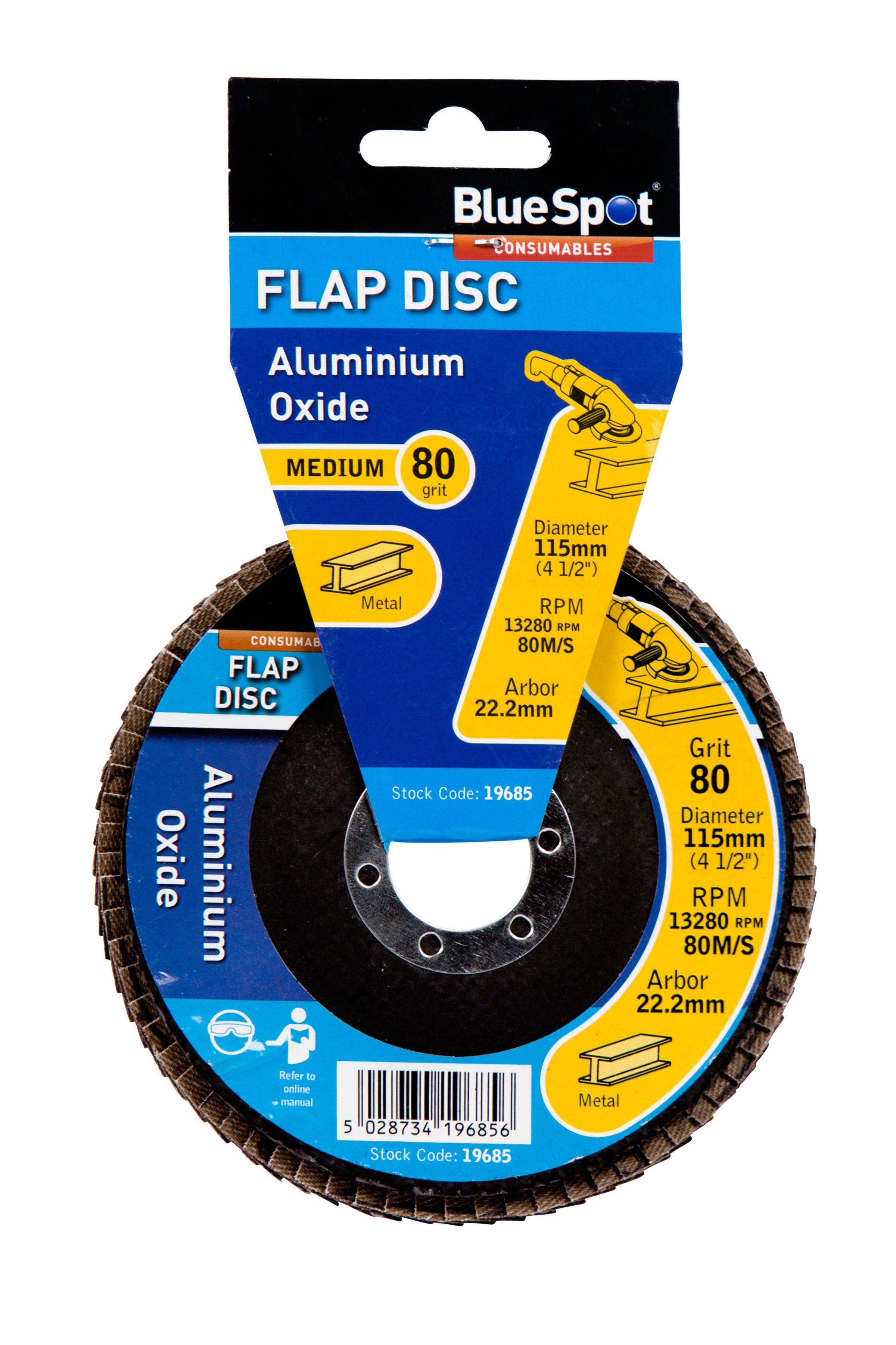 Blue Spot Tools 115mm (4.5") 80 Grit Aluminium Oxide Flap Disc (Header Card)