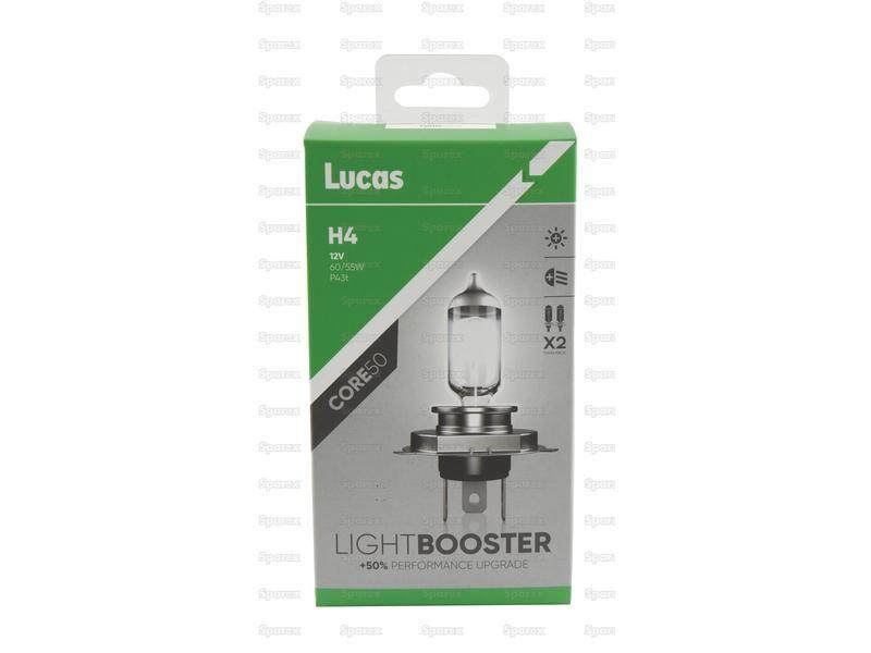 Halogen Lightbooster Core50 Head Light, H4, Twin Pack, 12V, 60/55W Lucas (LLX472XLPX2)