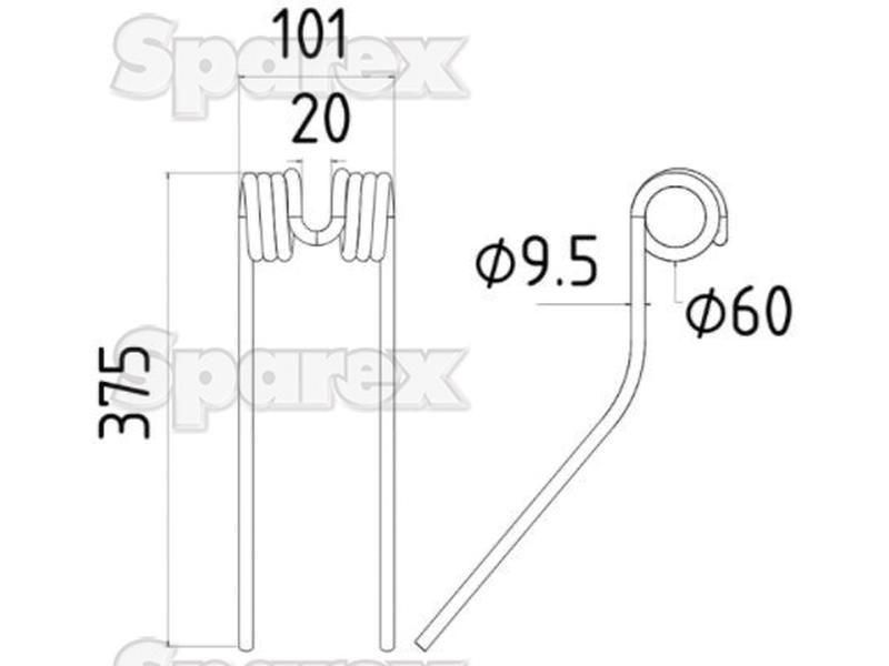 Tedder haytine - - - Length:375mm, Width:101mm, Ø9.5mm - Replacement for Claas, Bautz for Claas