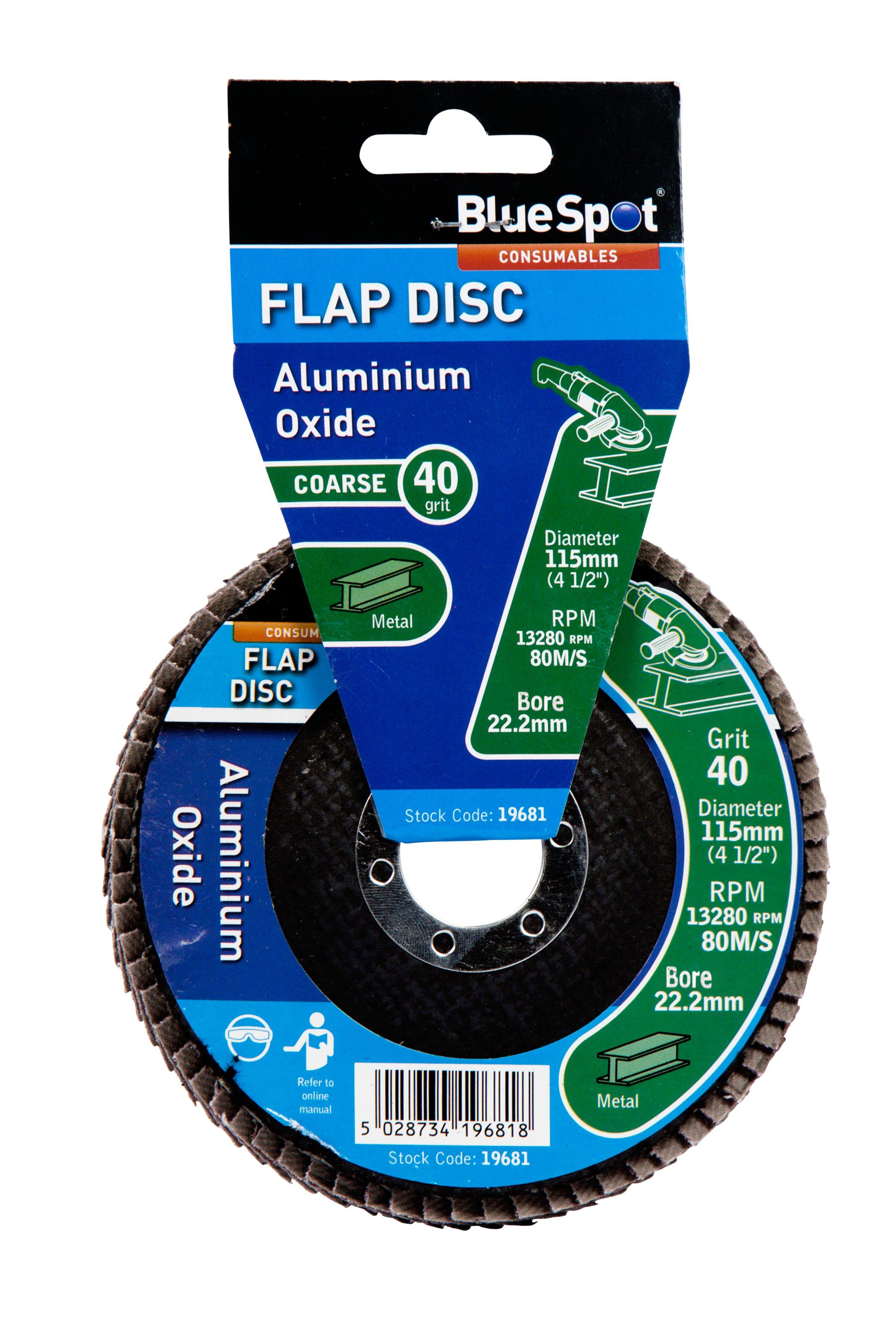 Blue Spot Tools 115mm (4.5") 40 Grit Aluminium Oxide Flap Disc (Header Card)