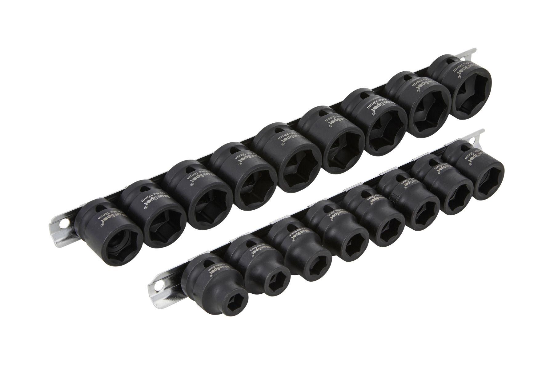 Blue Spot Tools 17 PCE Metric 1/2" Low Profile Impact Sockets (8-24mm)