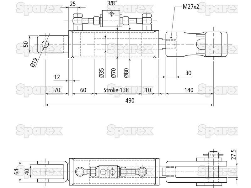 Hydraulic Levelling Box (Supplied with: Hoses), Min. Length: 490mm, Cylinder Bore: 70mm. for Case IH