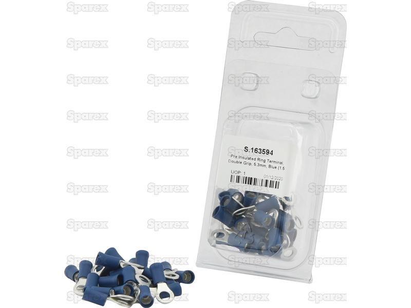 Pre Insulated Ring Terminal, Double Grip, 5.3mm, Blue (1.5 - 2.5mm) (Agripak 25 pcs.)