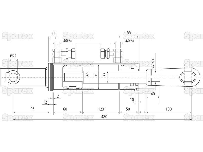 Hydraulic Levelling Box (Supplied with: Hoses), Min. Length: 480mm, Cylinder Bore: 70mm. for Ford New Holland