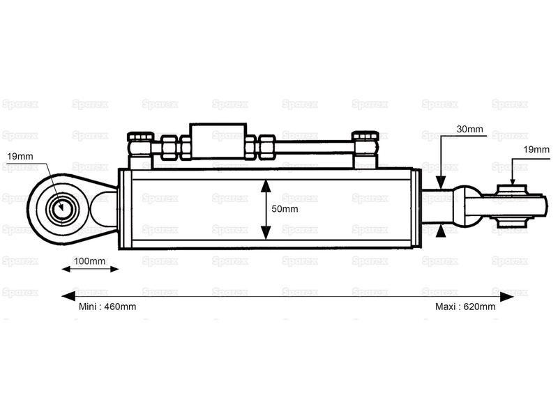 Hydraulic Top Link (Cat.1/1) Ball and Ball, Cylinder Bore: 50mm, Min. Length : 460mm.