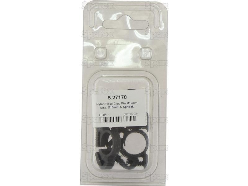 Nylon Hose Clip, Min Ø12mm, Max. Ø15mm, 5 pcs. Agripak.