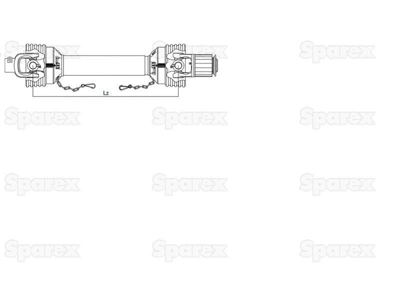 PTO Shaft - (Lz) Length: 710mm, 1 3/8'' x 6 Spline Q.R. to 1 3/8'' x 6 Spline Ratchet Clutch